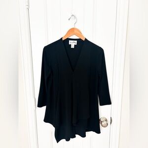 Joseph Ribkoff Women’s Black V-Neck Asymmetrical Tunic Top Size 6 Stretch Casual